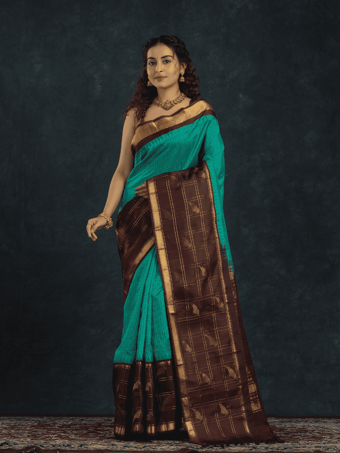 Pure Handloom Korvai Silk Cotton Saree in Mint Green and rich Chocolate Brown Border - 140