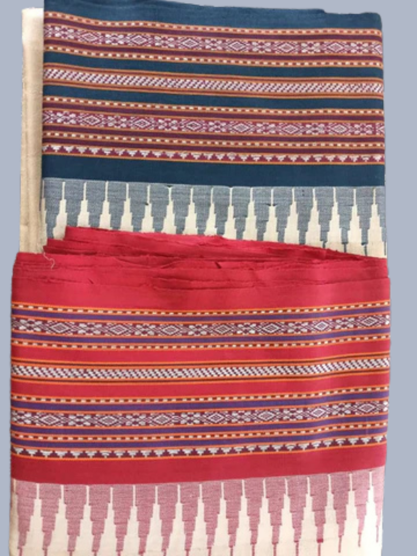 Blue Red Handloom Vidarbha Tussar Silk Saree with Multicolor Contrast Border -096