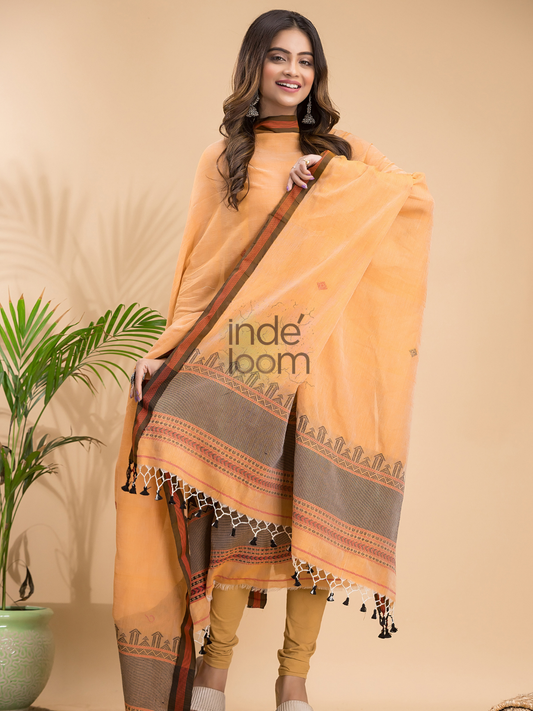 Marigold | Handloom Jamdani Cotton Unstitched 2-Piece Kurti | Baluchari Design