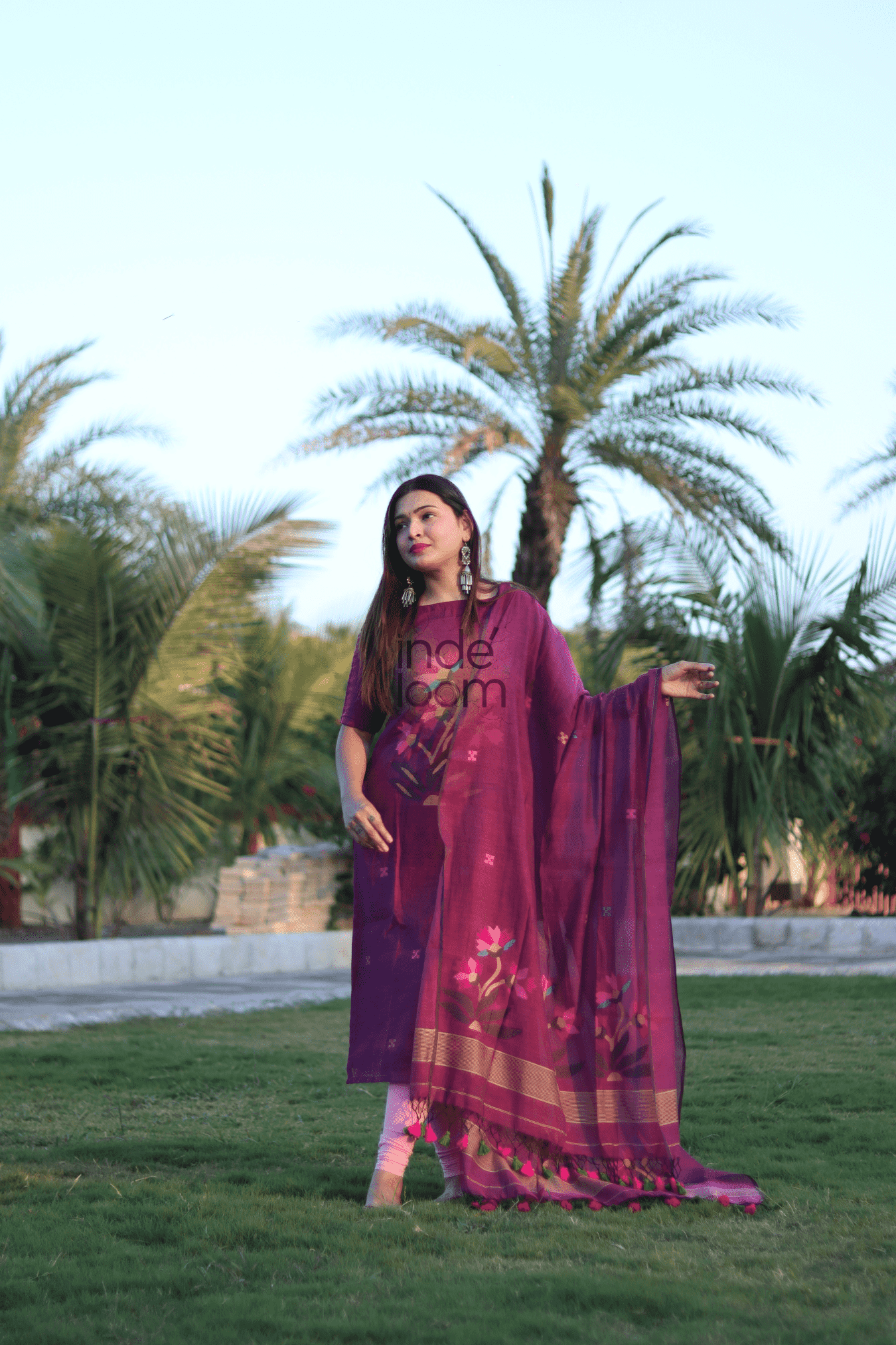 Handwoven Jamdani Muslin Kurti | Berry Pink