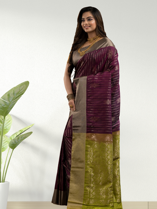 Mulberry Purple Cotton Silk Saree - 011