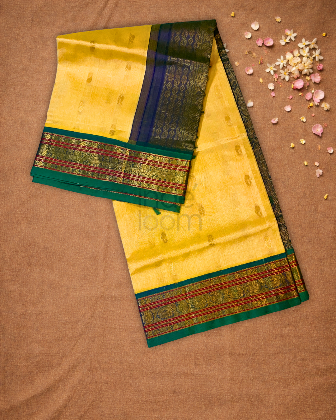Handloom Korvai Silk Cotton Saree | Sun Yellow