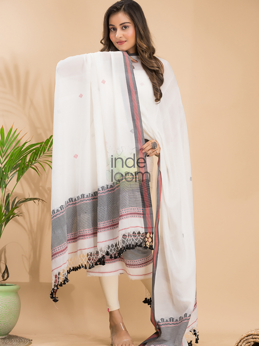 Soft White | Handloom Jamdani Cotton Unstitched 2-Piece Kurti | Baluchari Design