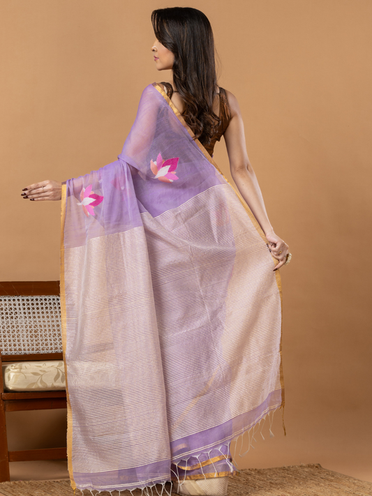 Handwoven Jamdani Muslin Silk Saree | Lavender