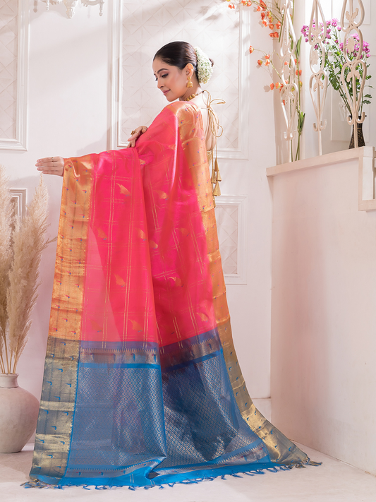 Pure Handloom Korvai Saree | Deep Pink