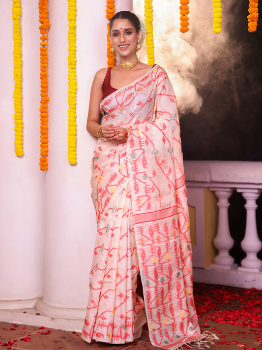 Tissue Jamdani Saree With Shaded Cream White - 110