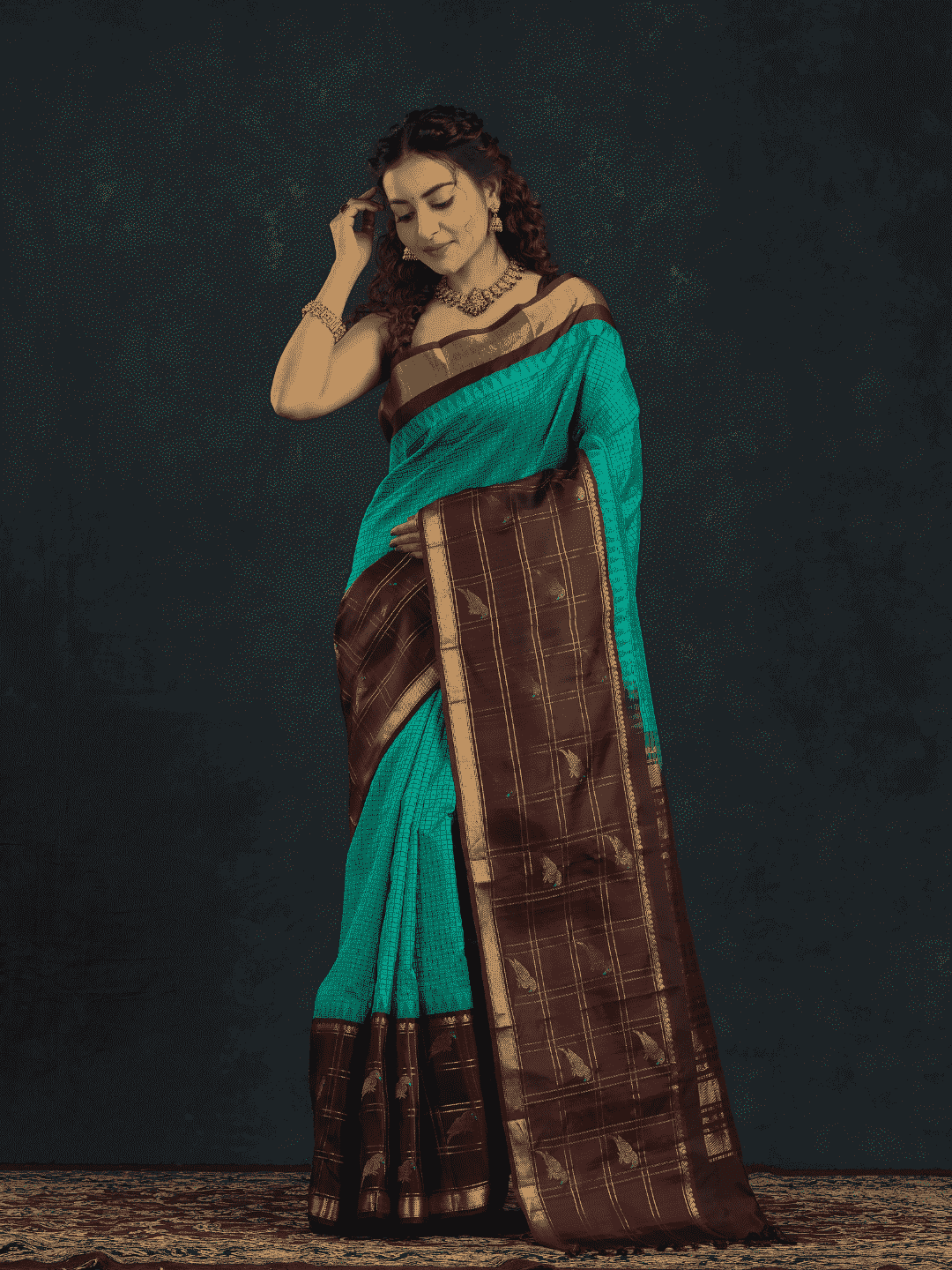 Pure Handloom Korvai Silk Cotton Saree in Mint Green and rich Chocolate Brown Border - 140