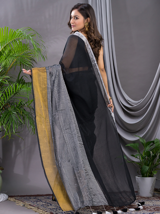 Tissue Silk Saree With Super Black - 011