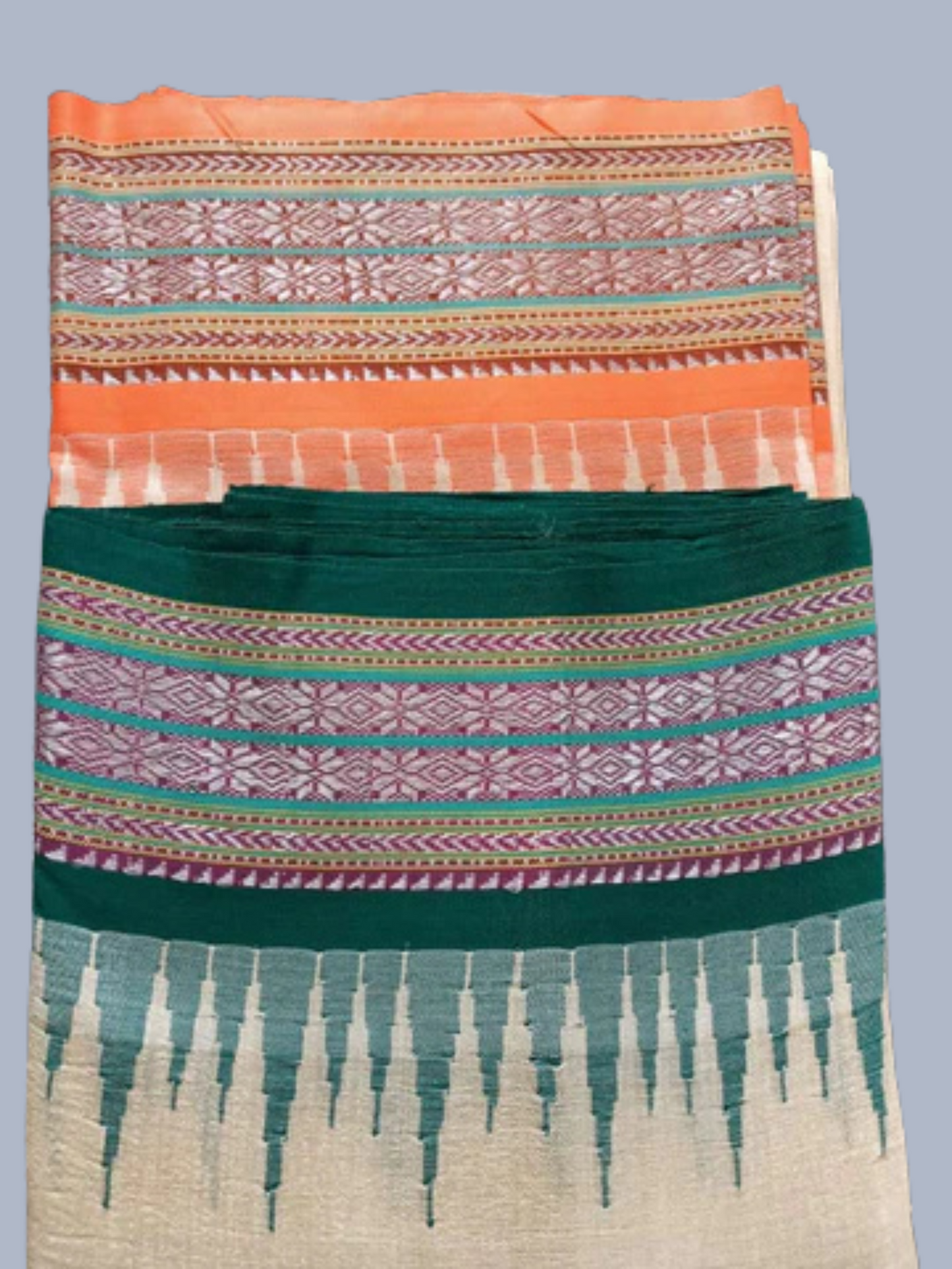 Pumpkin Orange Handloom Vidarbha Tussar Silk Saree with Multicolor Contrast Border -094