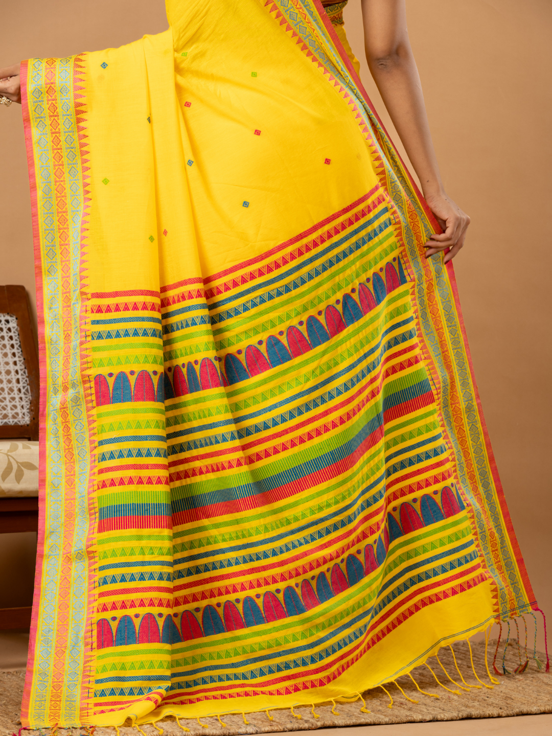 Pure Handloom Cotton Saree | Bright Yellow
