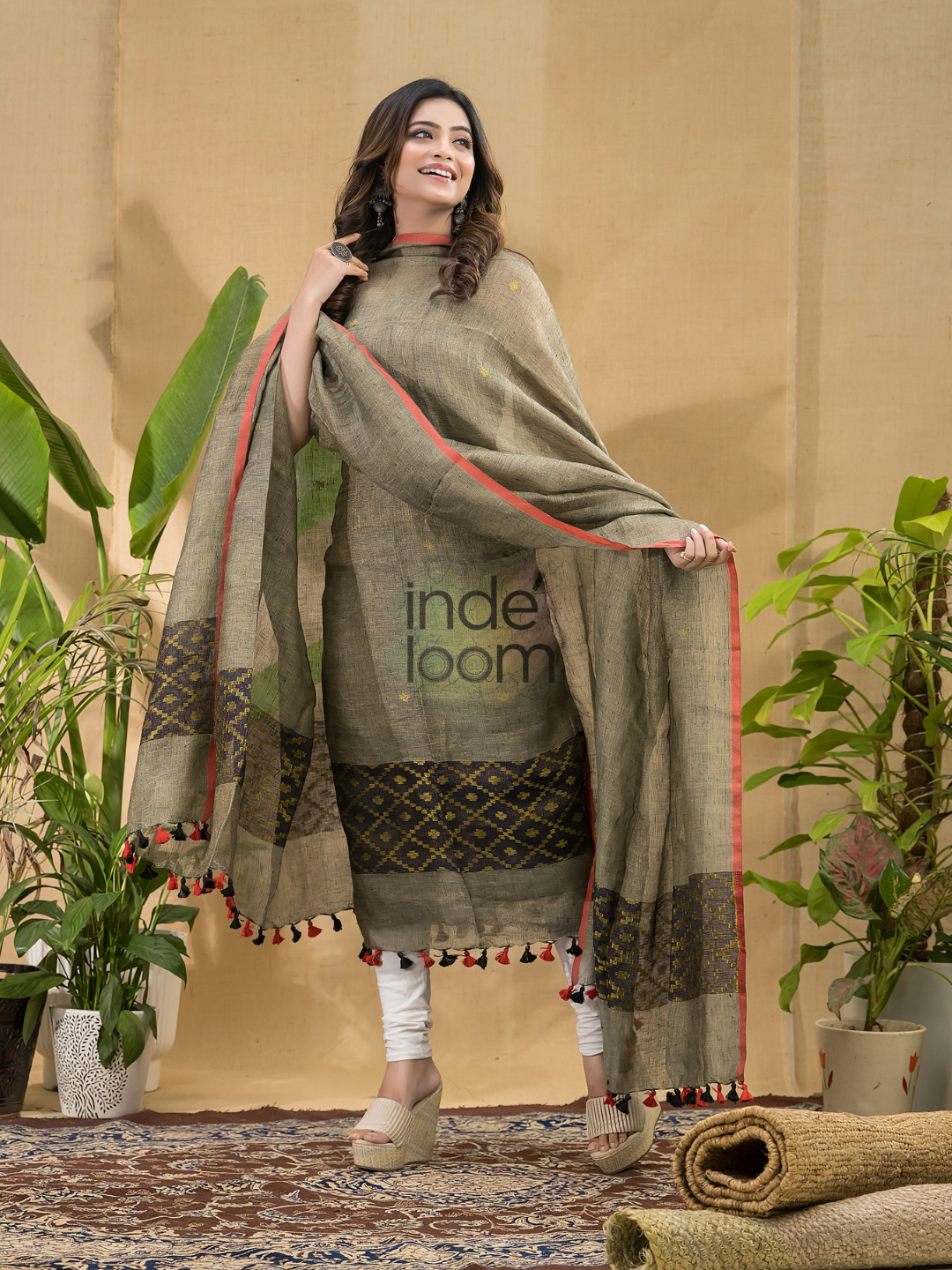 Coffee Brown Jamdani 2-Piece Set Kurti & Dupatta (UNSTITCHED) -789