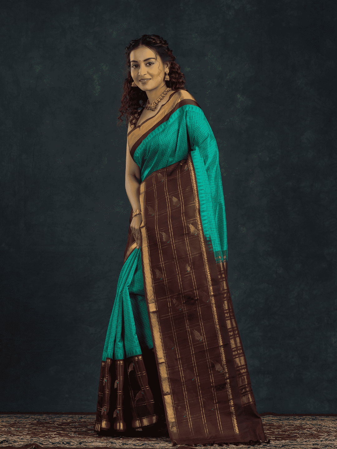 Pure Handloom Korvai Silk Cotton Saree in Mint Green and rich Chocolate Brown Border - 140