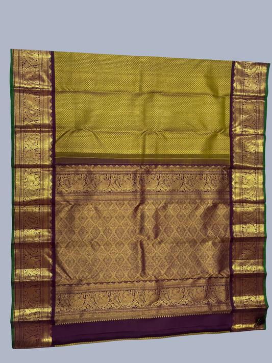 Pure Handwoven Gadwal Silk Saree With Army Green - 011