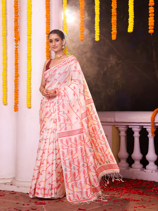 Tissue Jamdani Saree With Shaded Cream White - 110