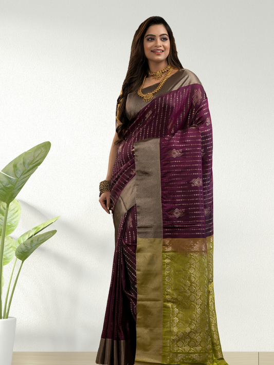 Mulberry Purple Cotton Silk Saree - 011