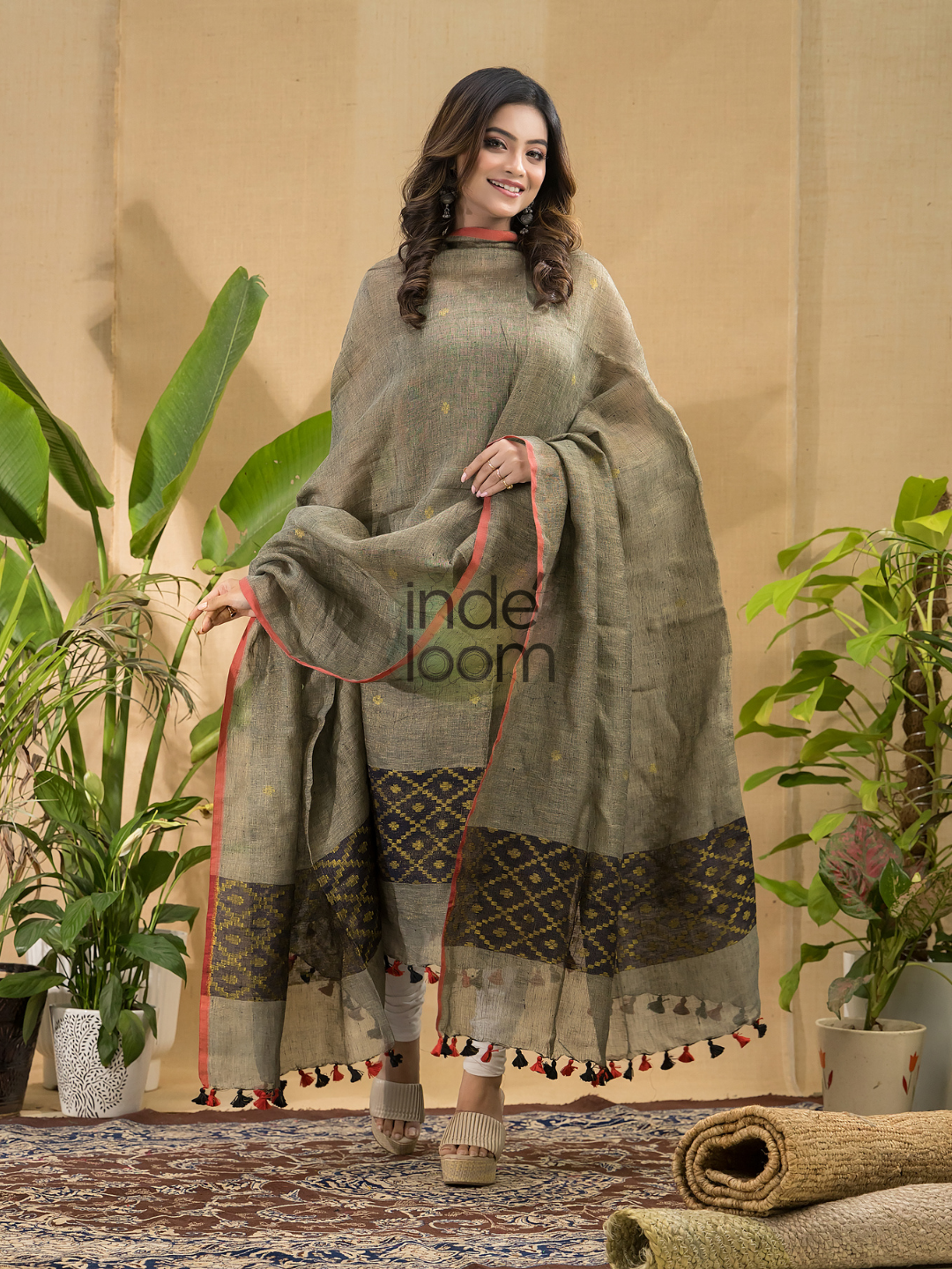 Coffee Brown Jamdani 2-Piece Set Kurti & Dupatta (UNSTITCHED) -789