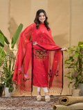 Dark Red Jamdani 2-Piece Set Kurti & Dupatta -793