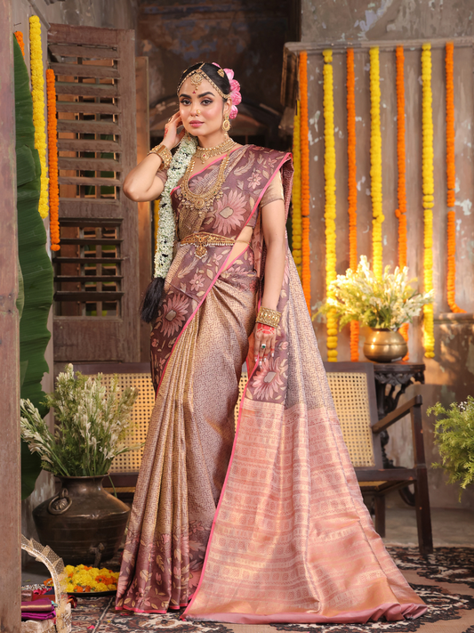 Amraghata  -  Soft mango-green silk with floral zari buttas