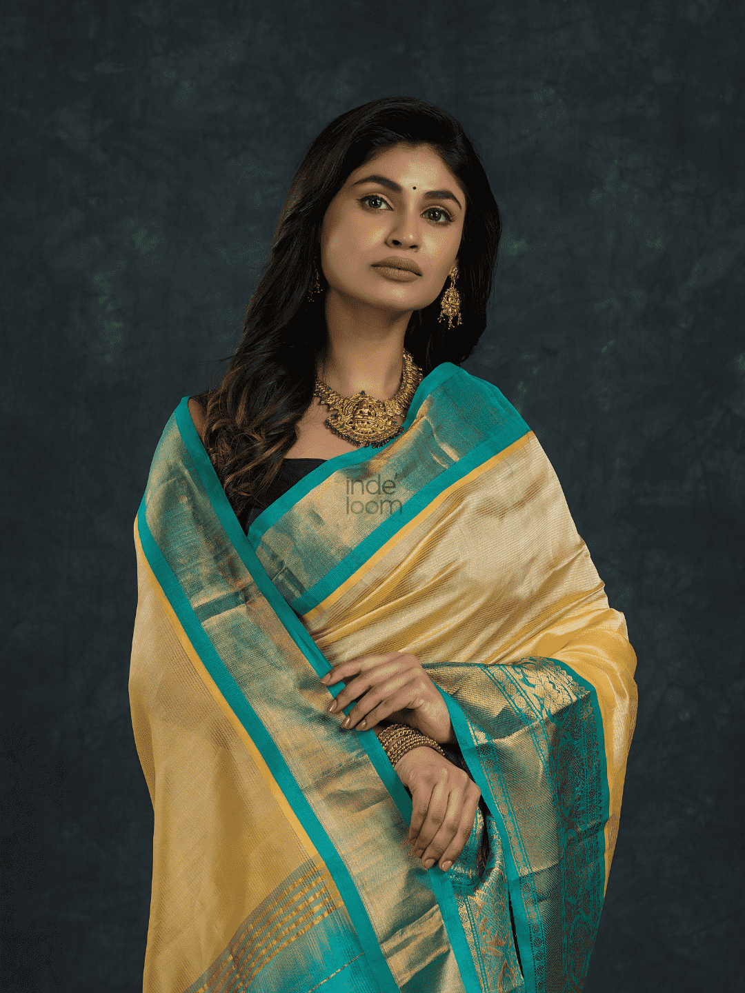Pure Handloom Korvai Silk Cotton Saree in Light Yellow and Blue Border - 111