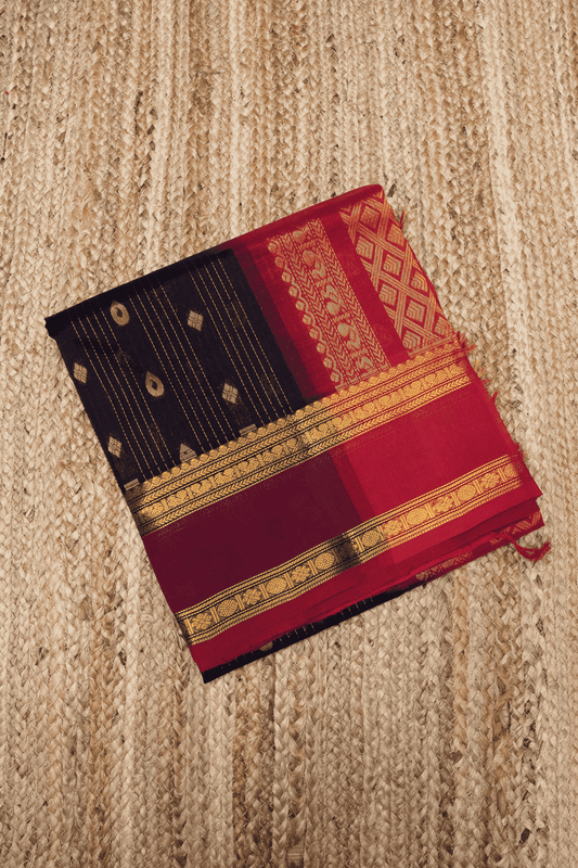 Pure Handloom Korvai Saree | Deep Chocolate Brown and rich Red