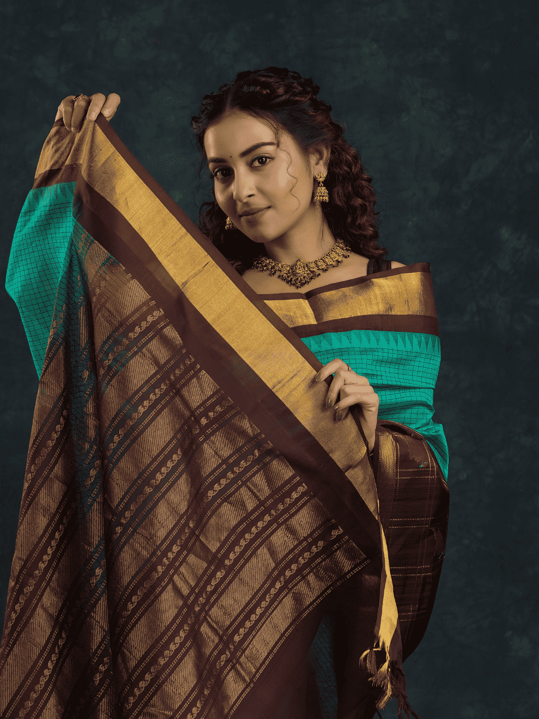 Pure Handloom Korvai Silk Cotton Saree in Mint Green and rich Chocolate Brown Border - 140