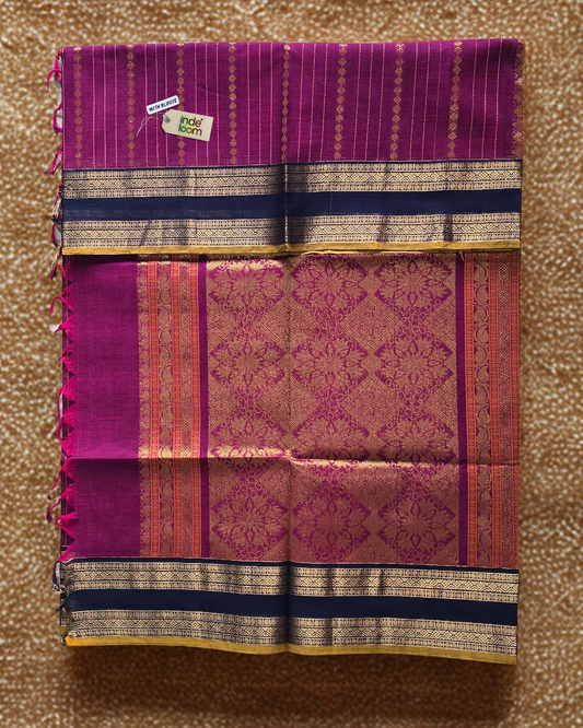 Kanchi Cotton|Magenta & Navy Blue