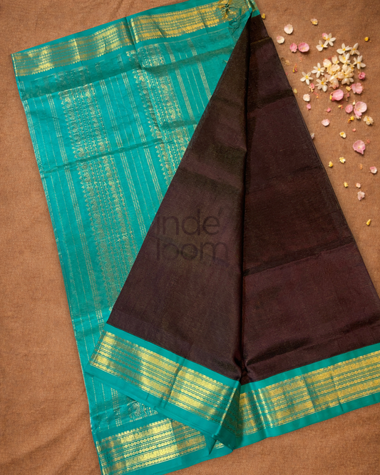 Pure Handloom Korvai Saree | Dark Black