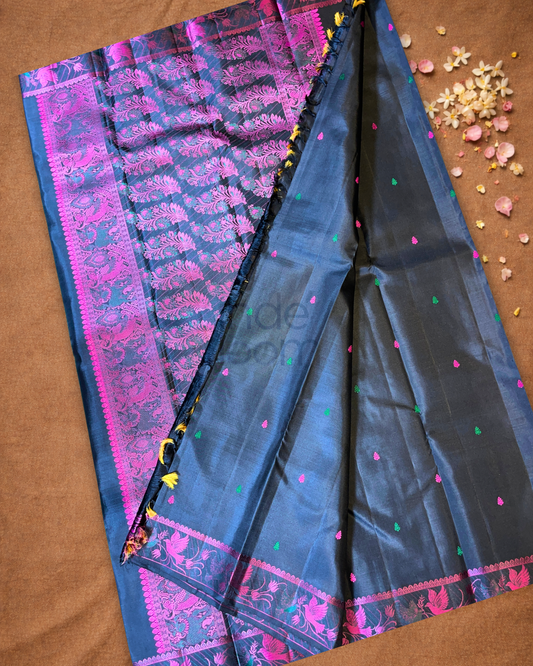 Silk Mark Certified Handloom Kanjivaram Silk Saree | Midnight Black