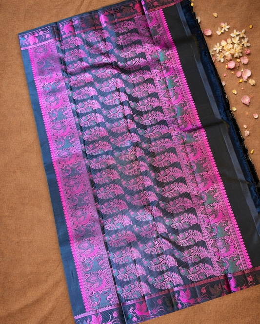 Silk Mark Certified Handloom Kanjivaram Silk Saree | Midnight Black