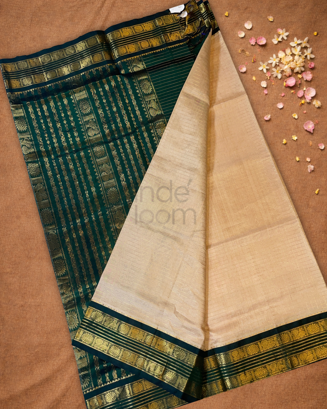 Handloom Korvai Silk Cotton Saree | Deep Teal