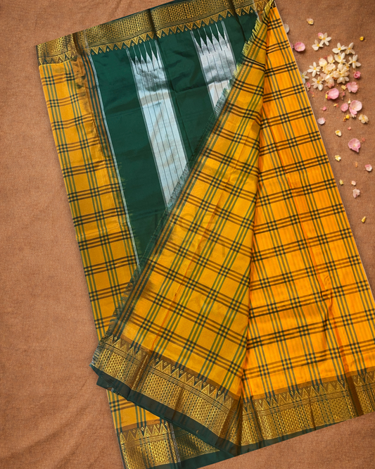 Traditional Ilkal Cotton Silk Viscose Saree | Mustard Yellow
