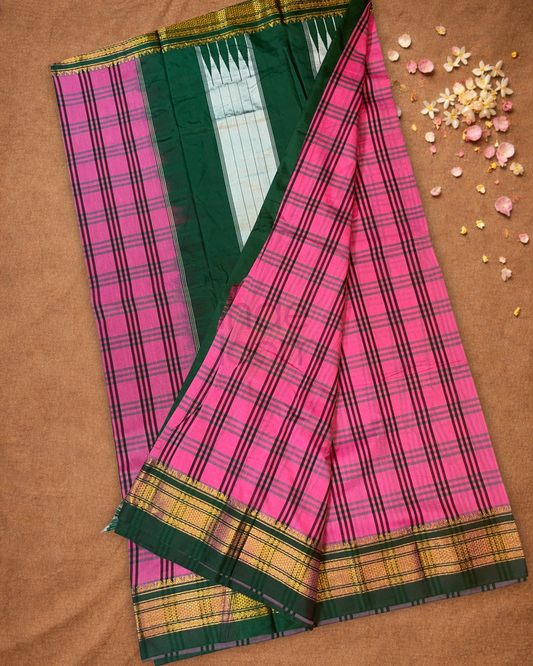 Traditional Ilkal Cotton Silk Viscose Saree | Magenta Pink