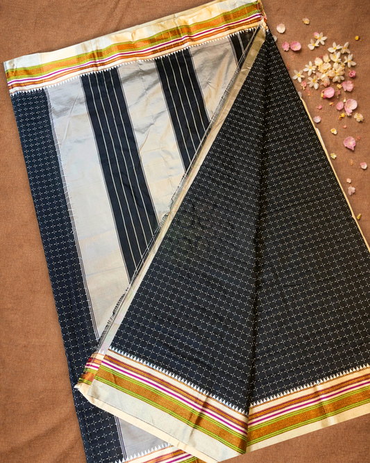 Traditional Ilkal Cotton Silk Viscose Saree | Midnight Black