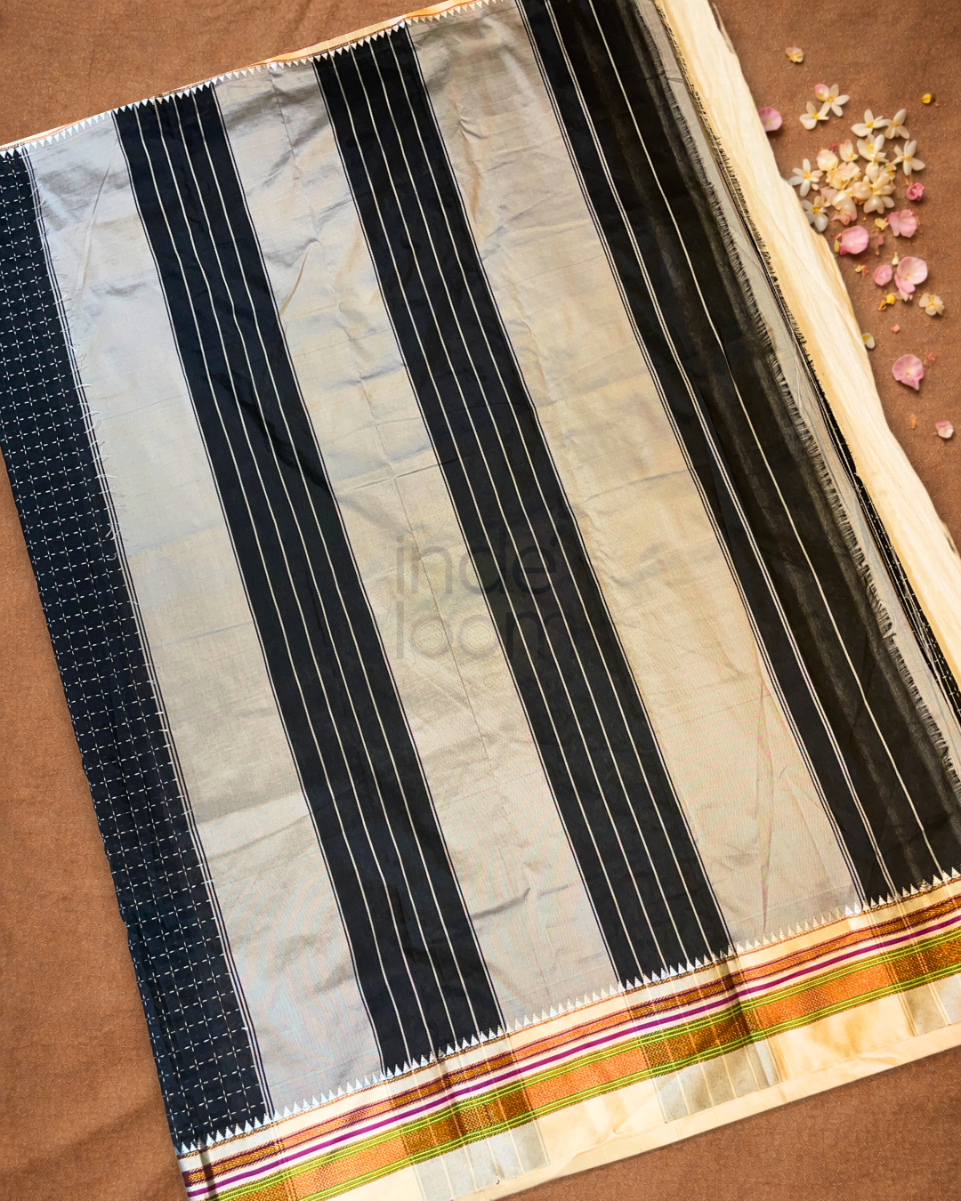 Traditional Ilkal Cotton Silk Viscose Saree | Midnight Black