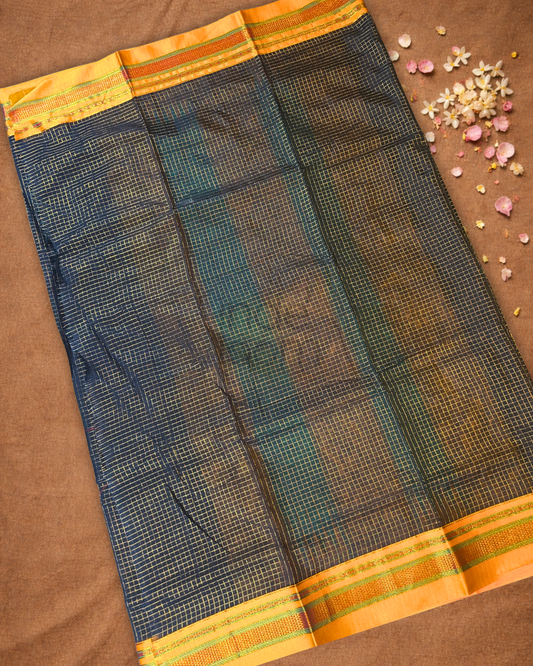 Ilkal Saree in Wine Black With Yellow