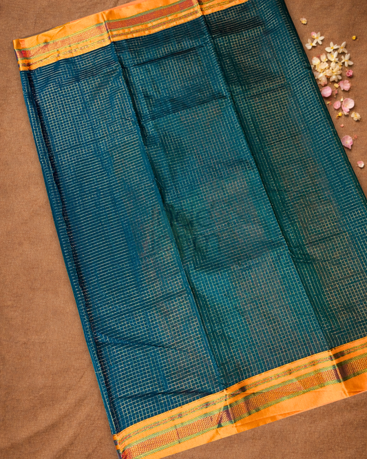 Traditional Ilkal Cotton Silk Viscose Saree | Deep Teal