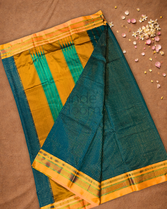 Traditional Ilkal Cotton Silk Viscose Saree | Deep Teal