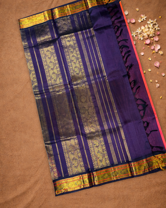 Handloom Korvai Silk Cotton Saree | Classic Red