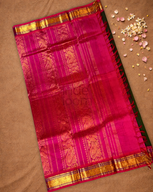 Pure Handloom Korvai Saree | Forest Green