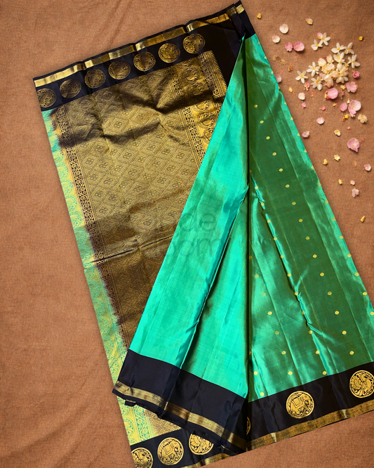 Handloom Kanjivaram Silk Saree | Peacock Teal