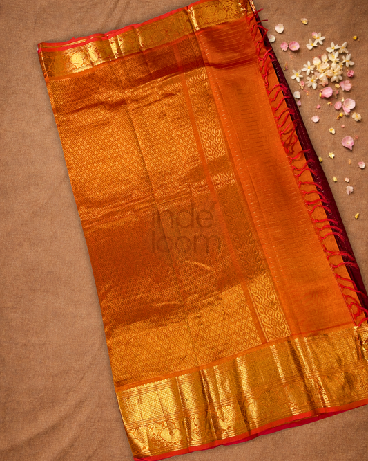 Pure Handloom Korvai Saree | Dark Red