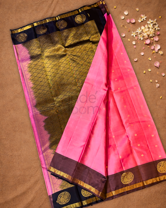 Handloom Kanjivaram Silk Saree | Rose Pink