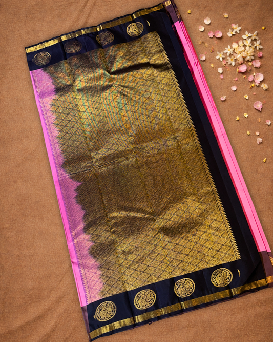 Handloom Kanjivaram Silk Saree | Rose Pink