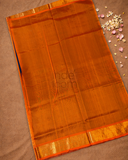 Handloom Korvai Silk Cotton Saree | Navy Blue