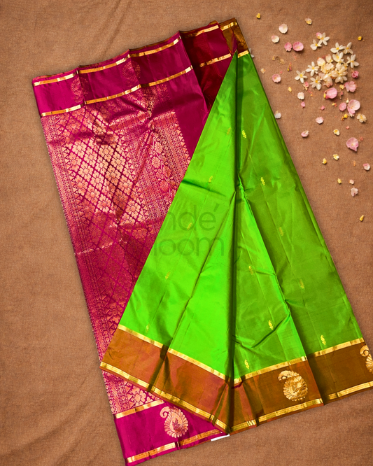 Handloom Kanjivaram Silk Saree | Lime Green