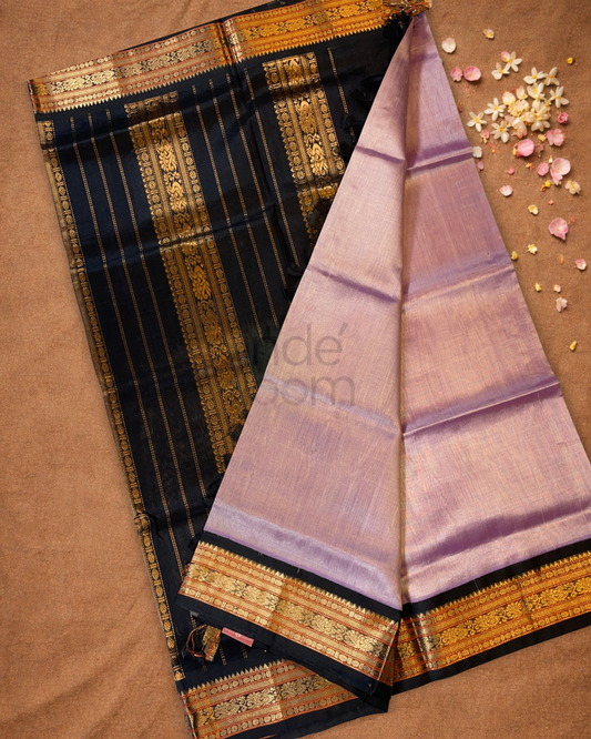 Handloom Korvai Silk Cotton Saree | Baby Pink