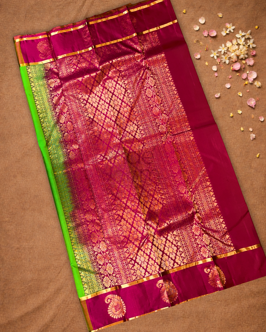 Handloom Kanjivaram Silk Saree | Lime Green