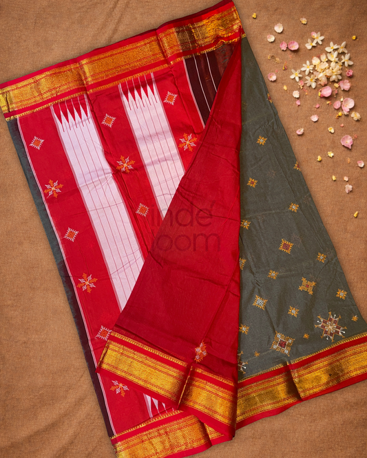 Traditional Ilkal Cotton Silk Viscose Saree | Taupe Grey