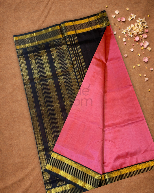 Handloom Korvai Silk Cotton Saree | Blush Pink