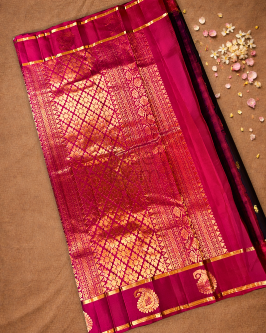 Handloom Kanjivaram Silk Saree | Eggplant Purple